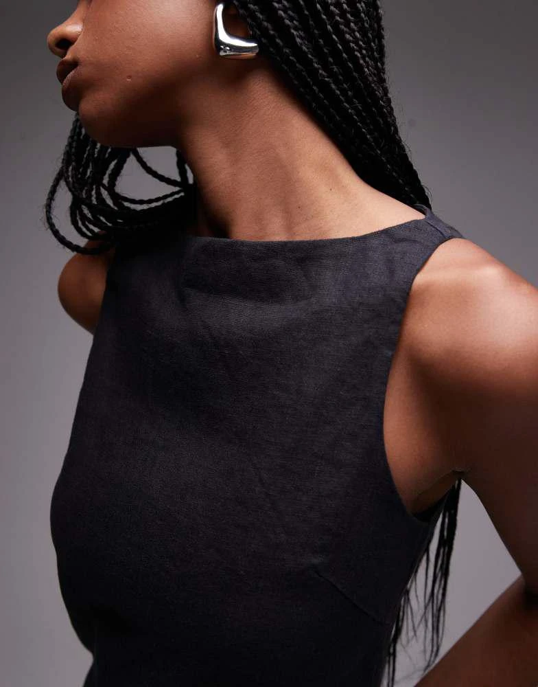 & Other Stories & Other Stories linen mini dress with boat neck in black 3