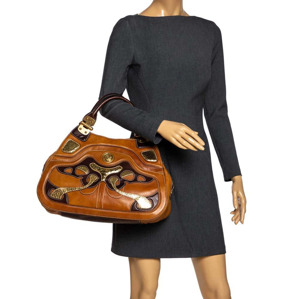 Alexander McQueen Alexander McQueen Paisley Leather and Snakeskin Hinge Turn Lock Satchel 2