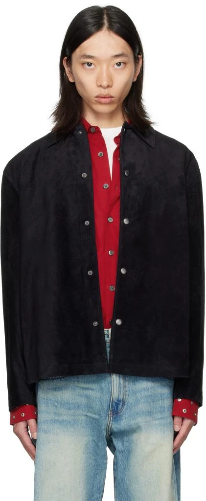 COOR Black Snap Button Suede Overshirt