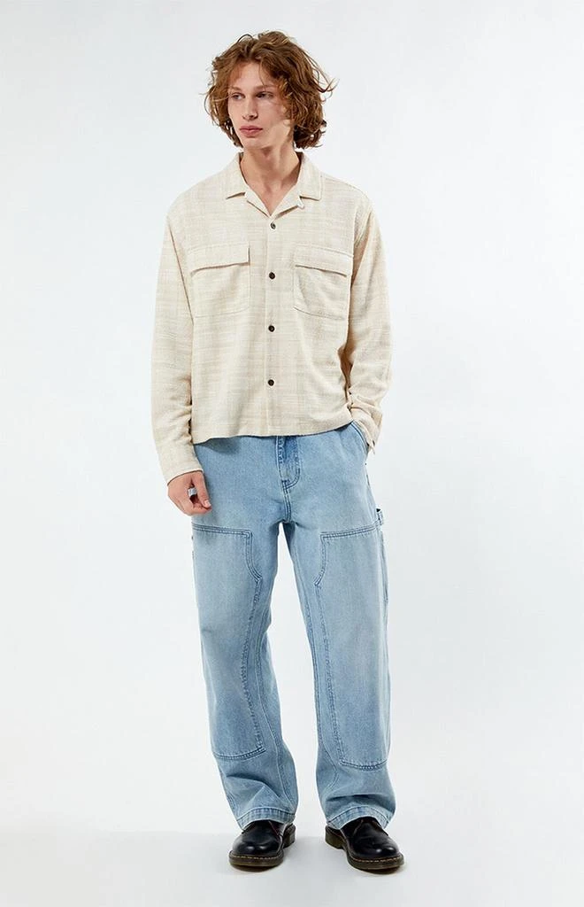 PacSun Cream Woven Cropped Flannel Shirt 4