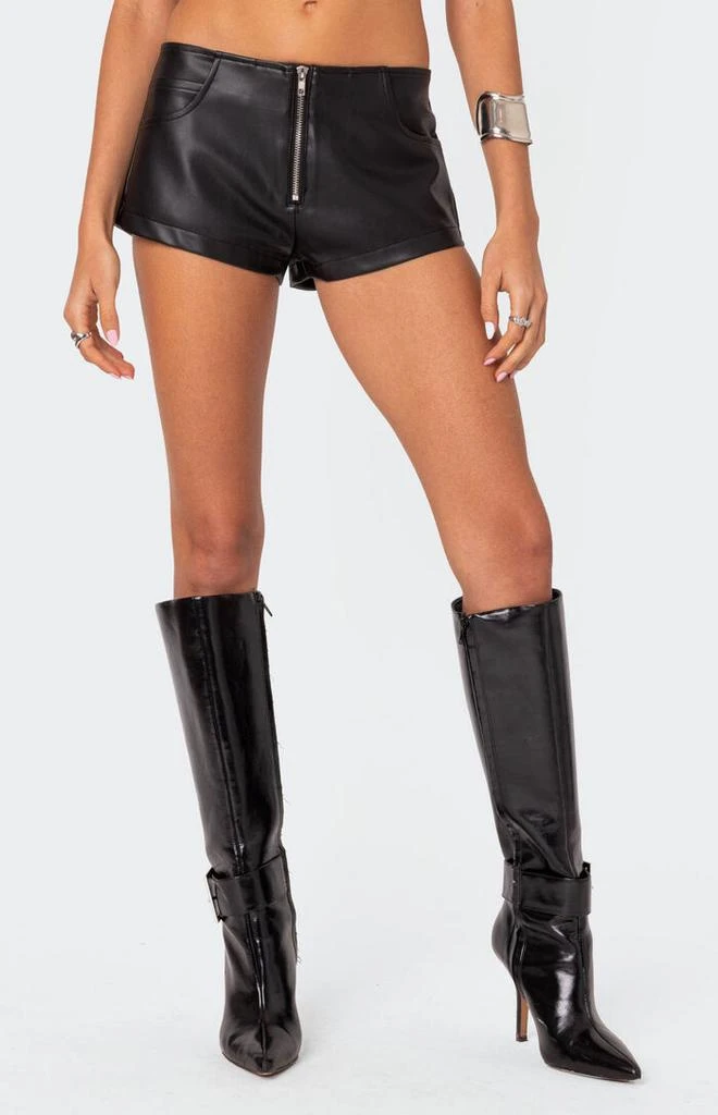 Edikted Zippy Faux Leather Micro Shorts 2