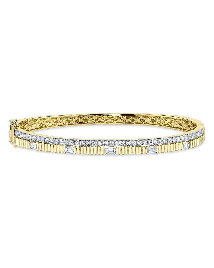 Shy Creation 14K Gold Kate Diamond Double Row Ridged Bangle Bracelet