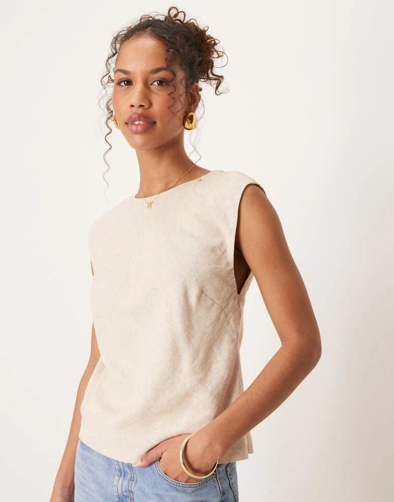 Abercrombie & Fitch Abercrombie & Fitch open back detail cap sleeve top in beige 1