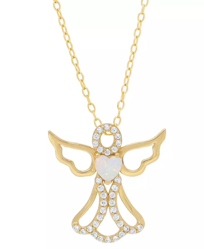 Macy
s Lab-grown Opal (1/6 ct. t.w.) 
Cubic Zirconia Heart Angel 18" Pendant Necklace in 14k Gold-Plated Sterling Silver