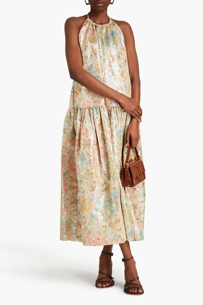 Ulla Johnson Tyra floral-print metallic fil coupé halterneck maxi dress 2