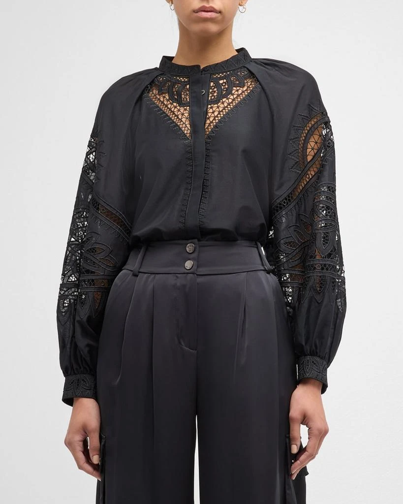 Kobi Halperin Brynlee Embroidered Cutout Button-Down Blouse 2