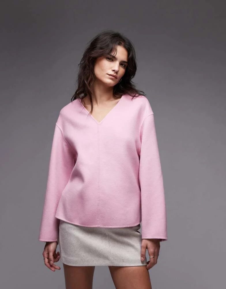 ARKET ARKET light double wool cocoon top with long sleeves in pink 1