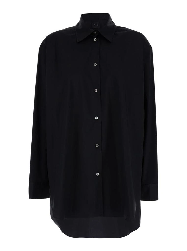 Plain Oversized Black Shirt In Cotton Woman 1