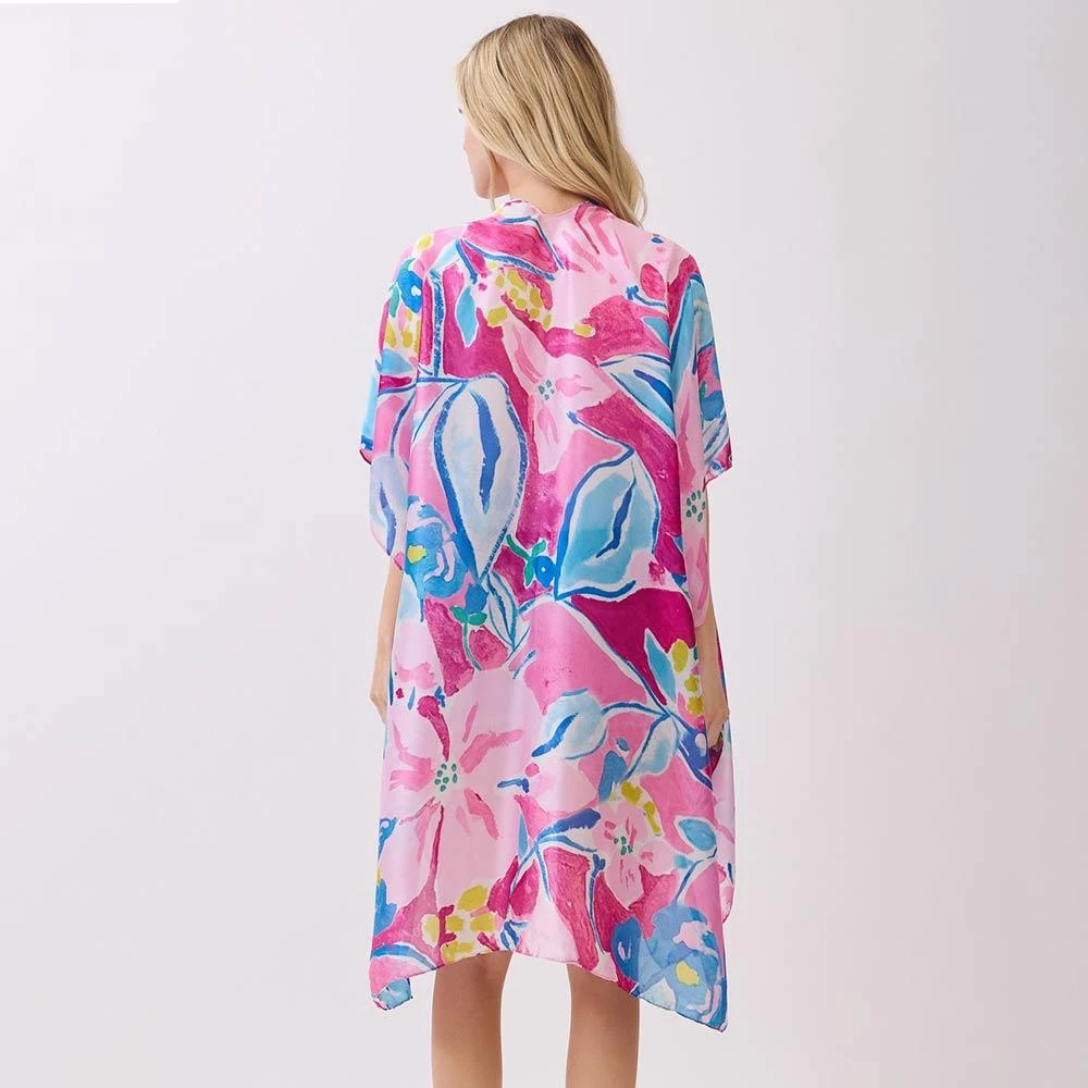 TRUEDAMES Vibrant Botanical Floral Print Silky Feel Kimono Poncho 3