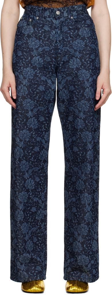 Dries Van Noten Indigo Printed Denim Jeans - Pants - Save