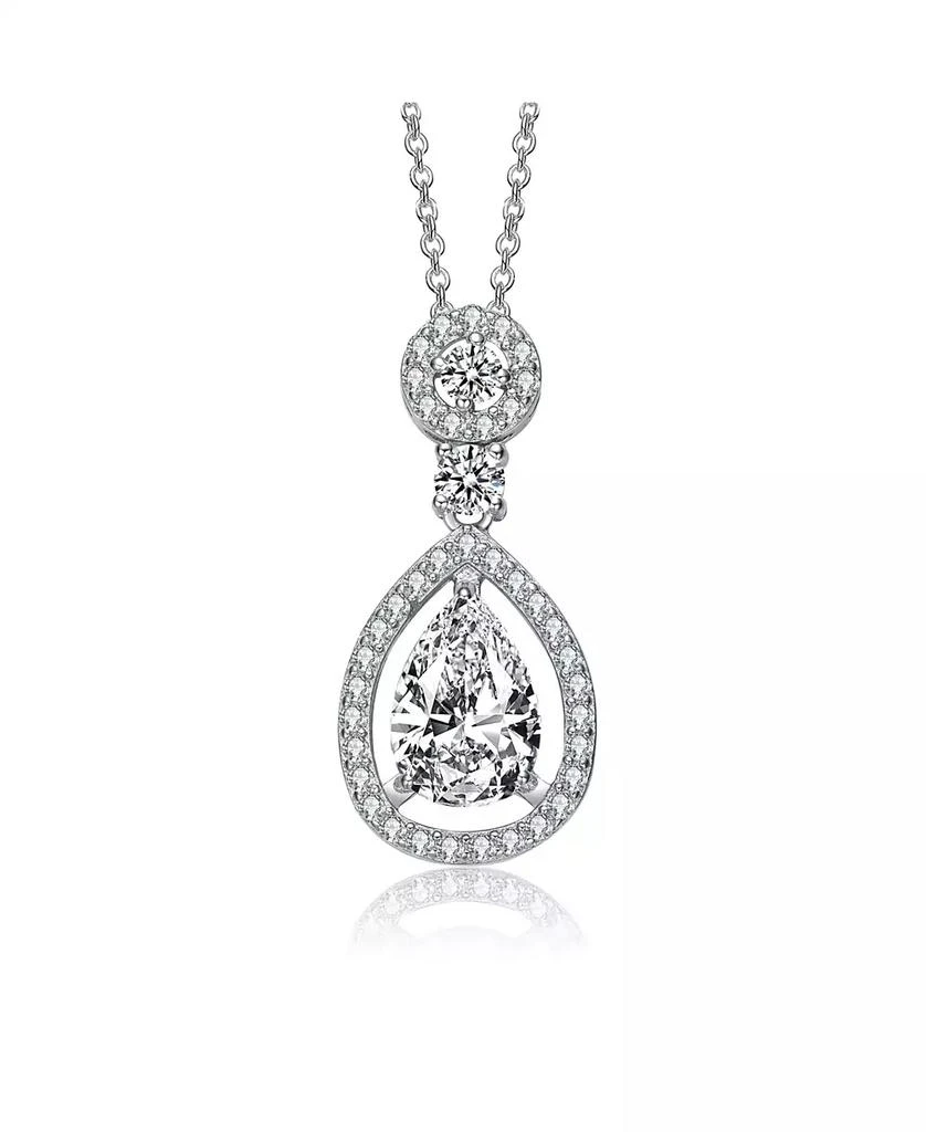 Genevive Sterling Silver White Gold Plated Clear Cubic Zirconia Accent Drop Necklace