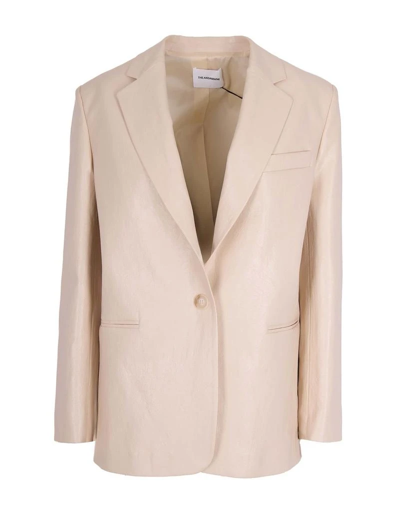 The Andamane Tailored Oatmeal Vegan Leather Blazer