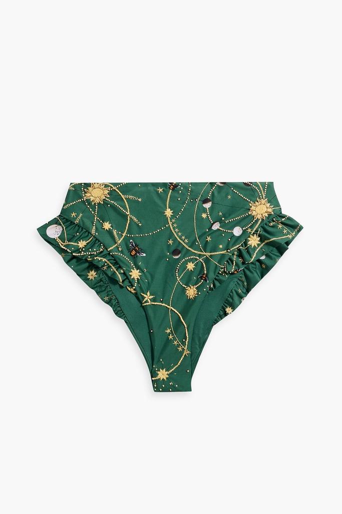 Agua by Agua Bendita Jengigre Astro Esmeralda embellished ruffled high-rise bikini briefs