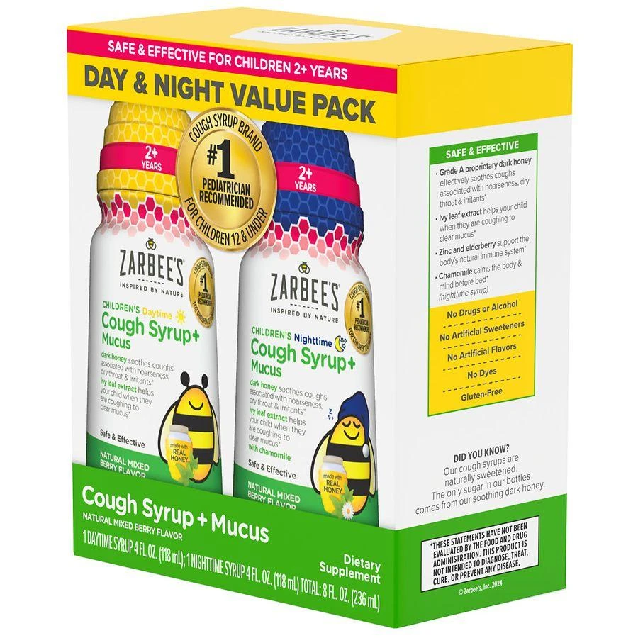 ZarBee's Naturals Children's Cough Syrup Mucus Day & Night Pack Natural Mixed Berry 3