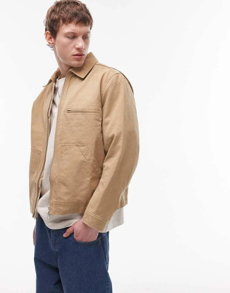 ARKET ARKET canvas zip front workwear trucker jacket in beige 1