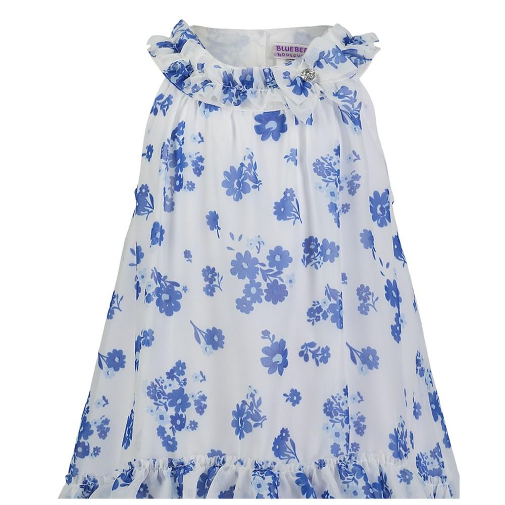 Blueberi Boulevard Baby Girls Ruffle-Trim White Blue Swing Dress Sun Hat