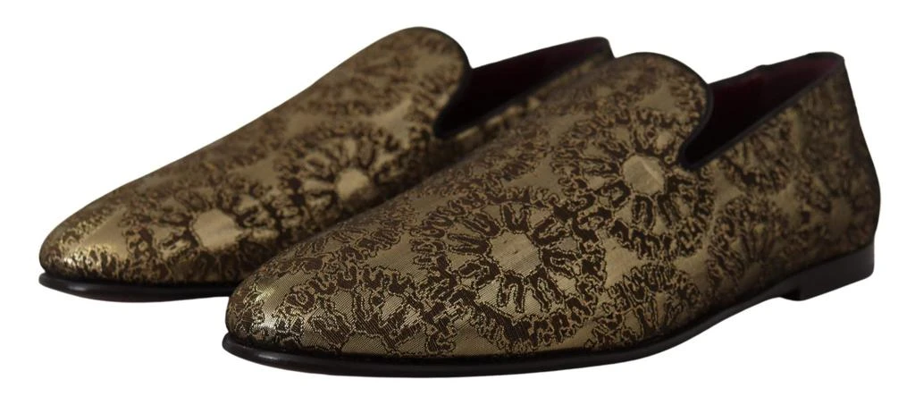 Dolce & Gabbana Dolce & Gabbana Gold Jacquard Flats Mens Loafers Shoes 7