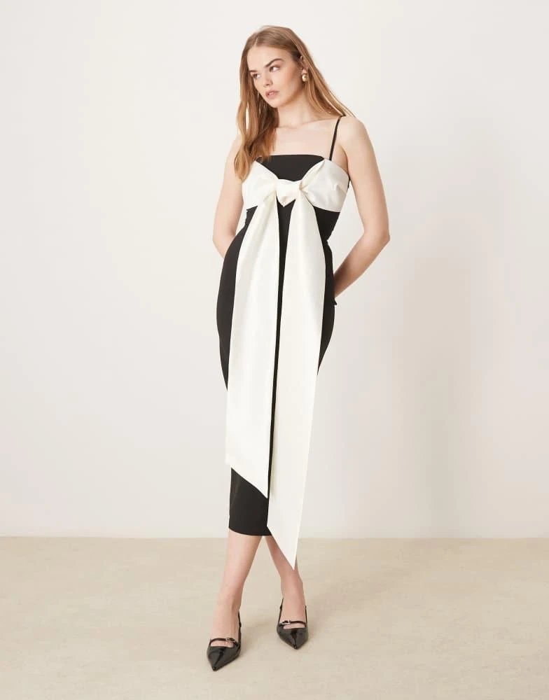 black and cream bow dress CREAM AND BLACK EMBELLISHED BOW DRESS main image 0