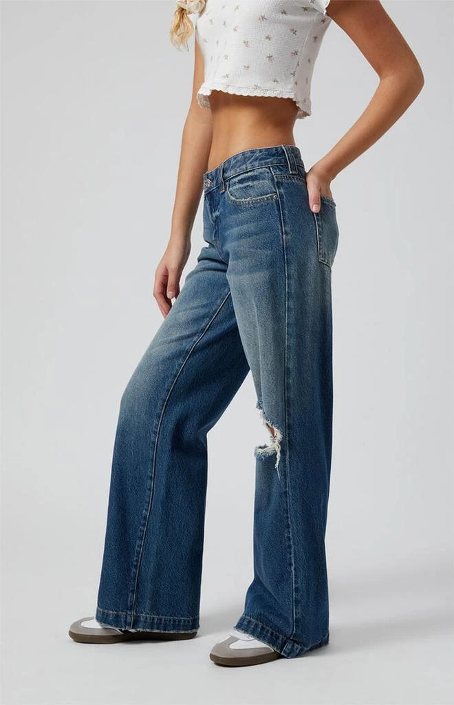 PacSun Casey Ripped Knee Low Rise Baggy Jeans Medium Indigo 3