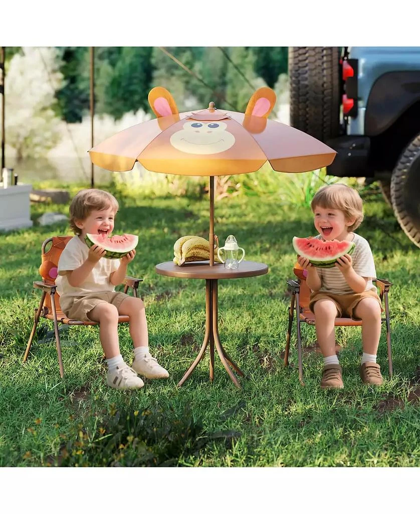 Costway Kids Picnic Table & Chair Set with 2 Folding Chairs & Height Adjustable Umbrella 7