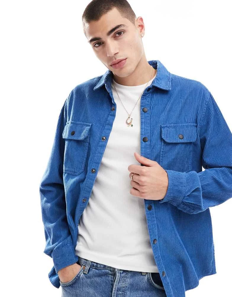 ASOS ASOS DESIGN cord overshirt with poppers in blue 1