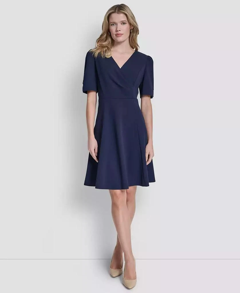 green emerald velvet dress V-Neck Fit & Flare Dress with Frill Sleeve