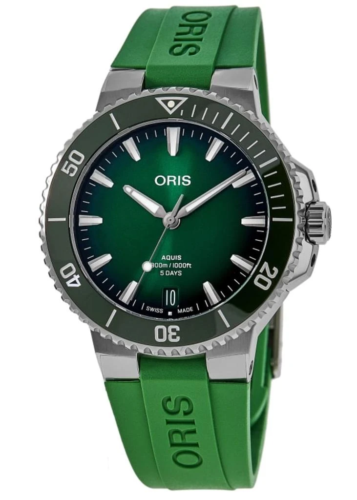 Oris Aquis Date Calibre 400 Automatic Green Dial Rubber Strap Men's Watch 01 400 7790 4157-07 4 23 47EB 1