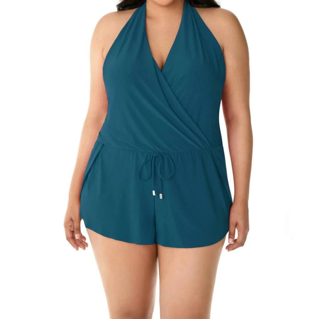 Plus Size Bianca Swim Romper One Piece Swimsuit In Blue – On Sale