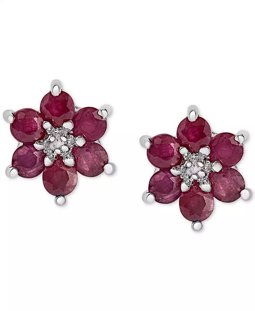 Macy's Ruby (1-3/4 ct. t.w.) & Diamond Accent Flower Stud Earrings in Sterling Silver