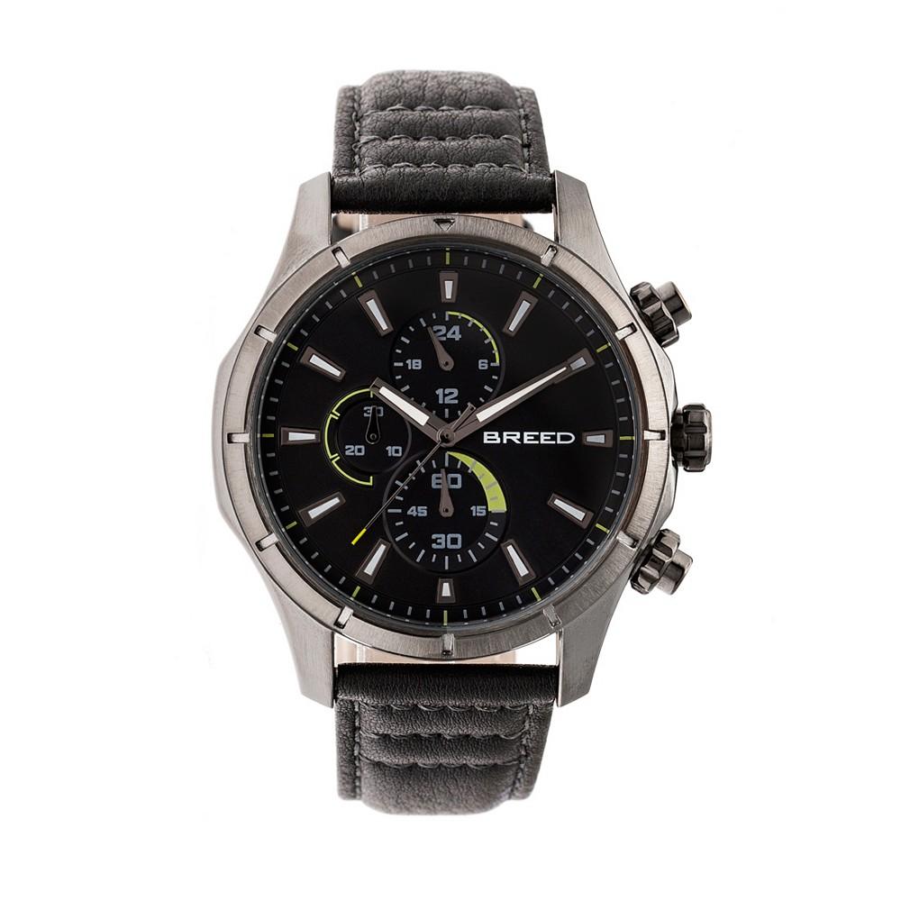 Breed Quartz Lacroix Chronograph Gunmetal And Grey Genuine Leather Watches 47mm