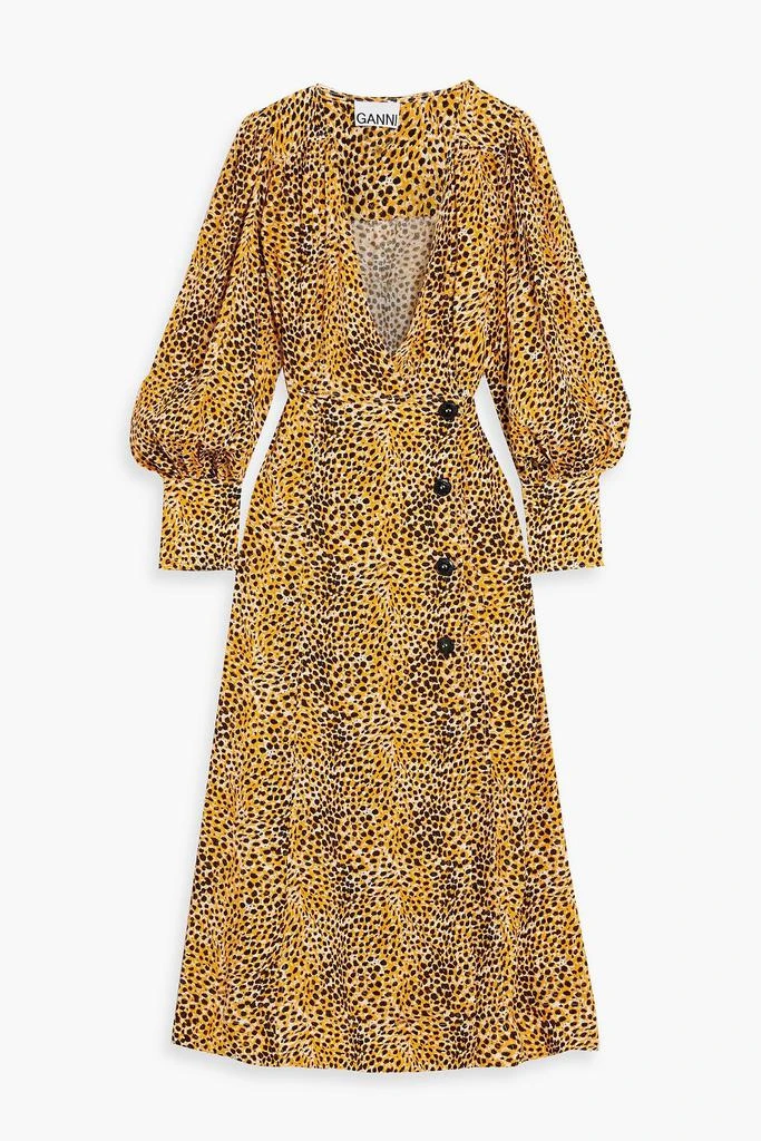 Ganni Wrap-effect printed crepe midi dress 1