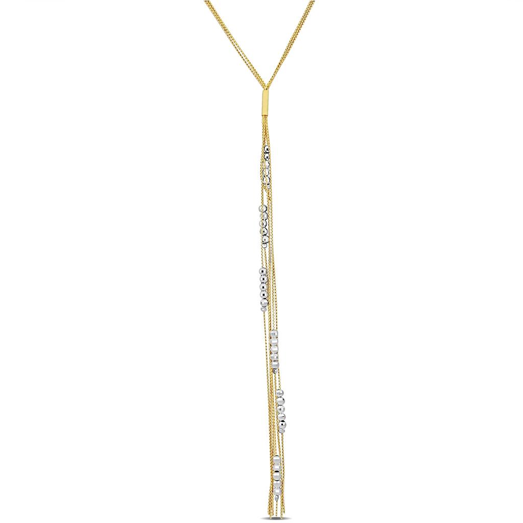 Mimi & Max Mimi & Max Diamond Cut Beaded Lariat Necklace in Two-Tone Yellow and White Sterling Silver-17 in