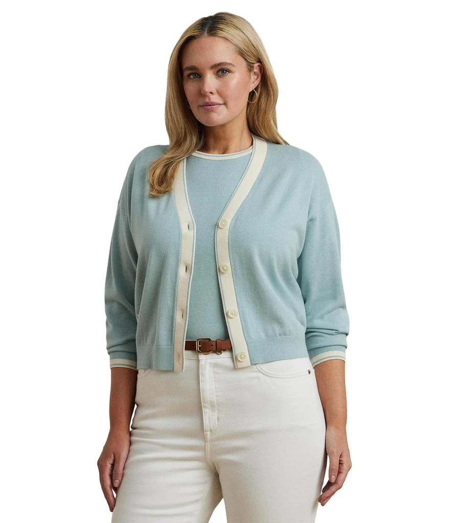 Ralph Lauren Plus Size Two-tone Cotton-blend Cardigan 1