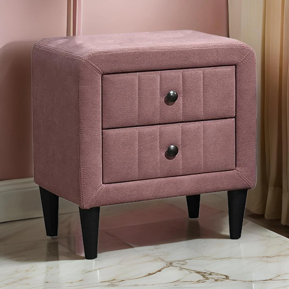 Hivvago Rheo Nightstand, 2 Drawer, 22 Inch Blush Pink Brushed Linen Upholstery