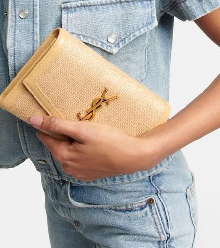 Yves Saint Laurent Uptown raffia wallet on chain 2