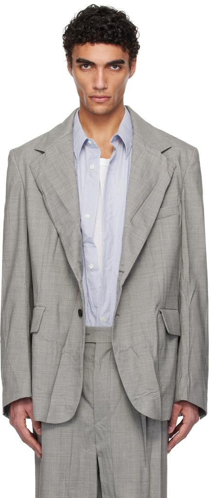 Hed Mayner Gray Crinkled Blazer