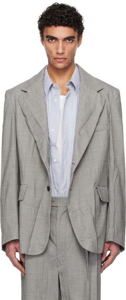 Hed Mayner Gray Crinkled Blazer 1