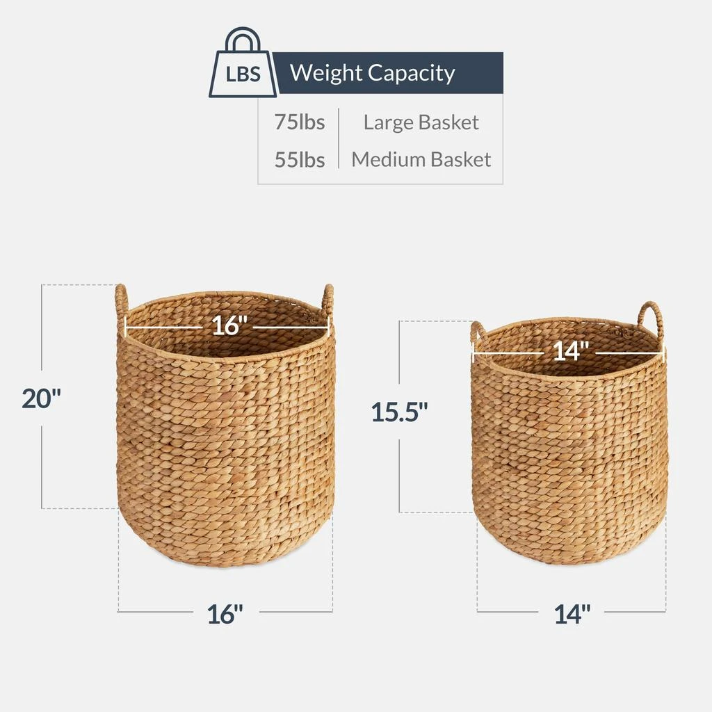 Best Choice Products 2-Piece Round Nesting Baskets W/Handles, Handwoven Water Hyacinth, Storage Organizer  - Natural 2