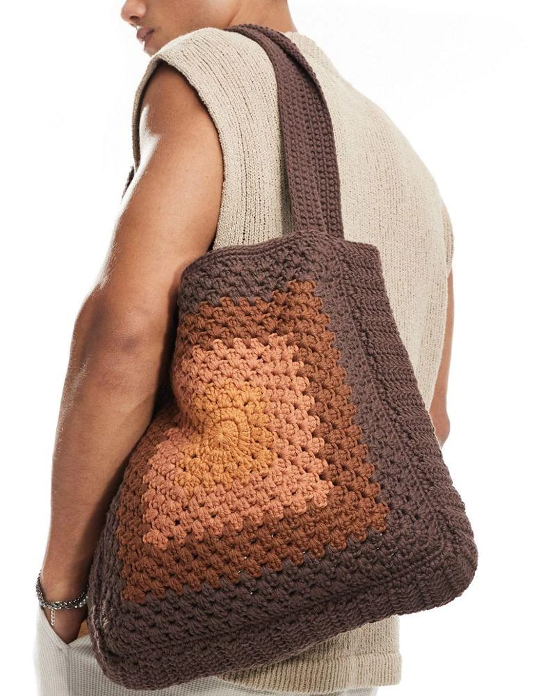 ASOS ASOS DESIGN oversized crochet tote bag in brown 1