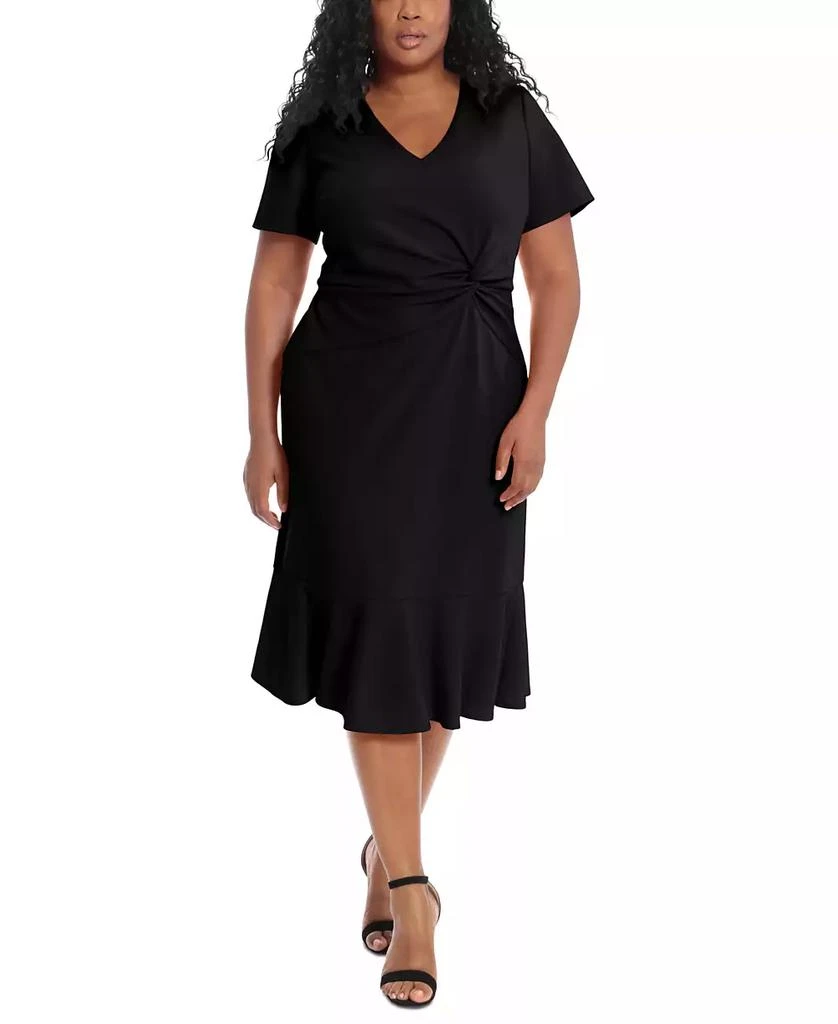 London Times Plus Size Twist-Front Flounce-Hem Dress 3