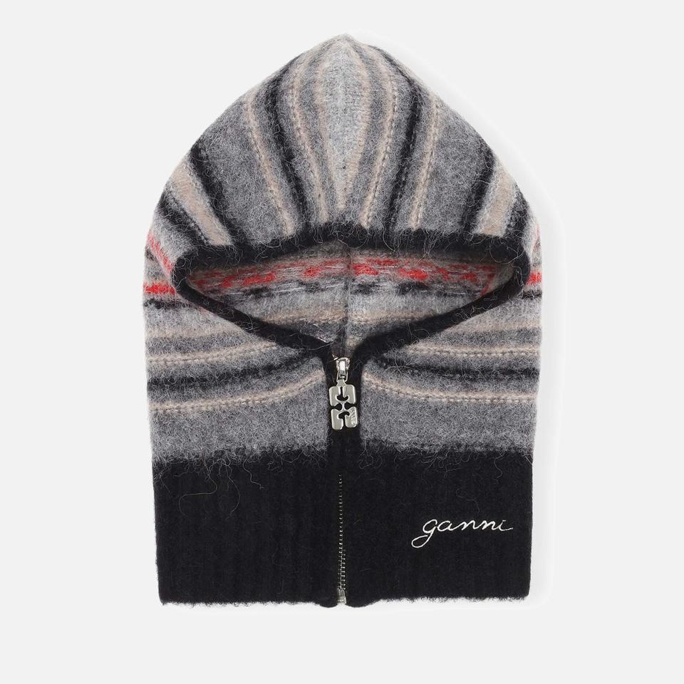 Ganni Ganni Striped Soft Wool-Blend Zip Balaclava