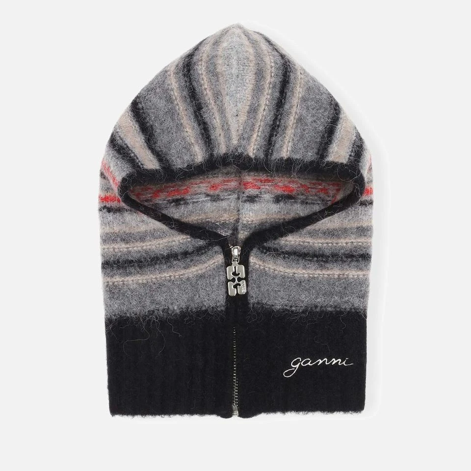 Ganni Ganni Striped Soft Wool-Blend Zip Balaclava 1