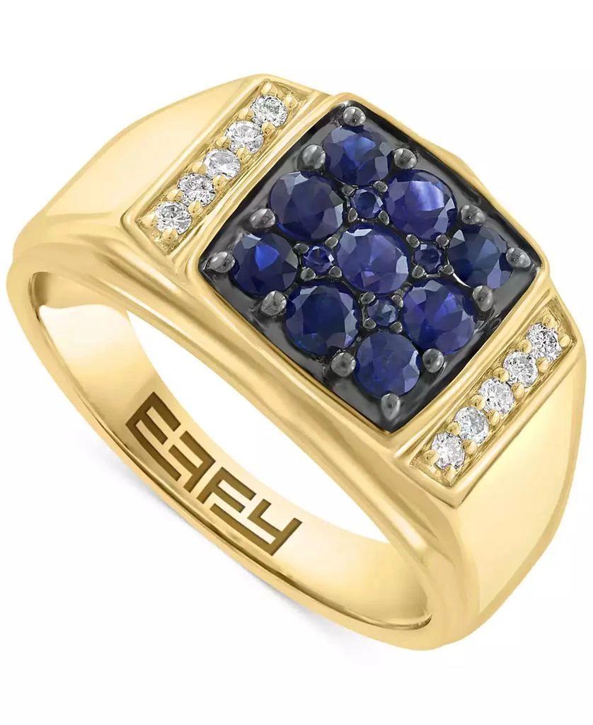 Effy EFFY® Men
s Sapphire (1-1/10 ct. t.w.)
Diamond (1/8 ct. t.w.) Cluster Ring in 14k Gold