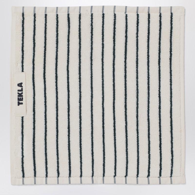 Tekla Black bath towel with dark green stripes 30x30