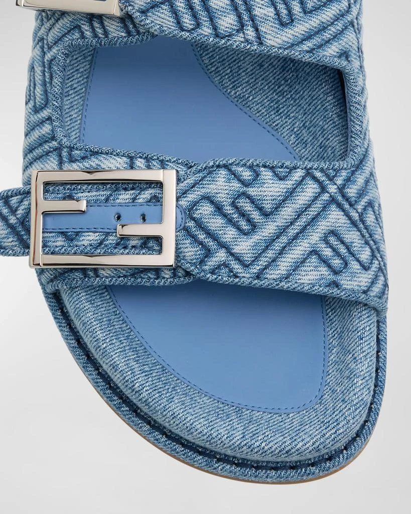 Fendi FF Embroidered Denim Dual Buckle Slide Sandals 5