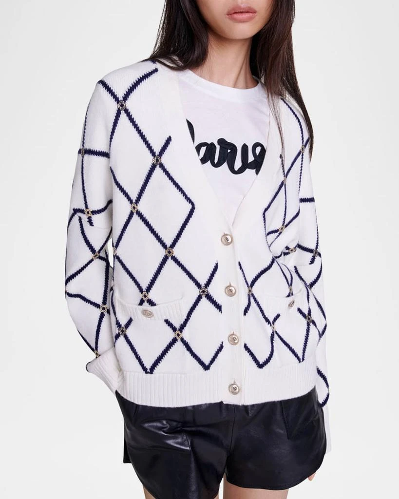 Maje Moove Diamond Jacquard Cardigan 1