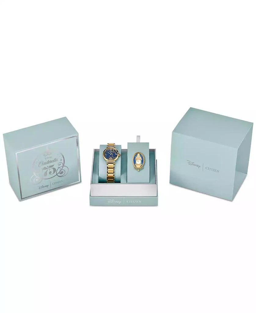 Citizen Eco-Drive Women's Princess Cinderella Diamond Accent Gold-Tone Stainless Steel Bracelet Watch 30mm Limited Edition Box Set 6