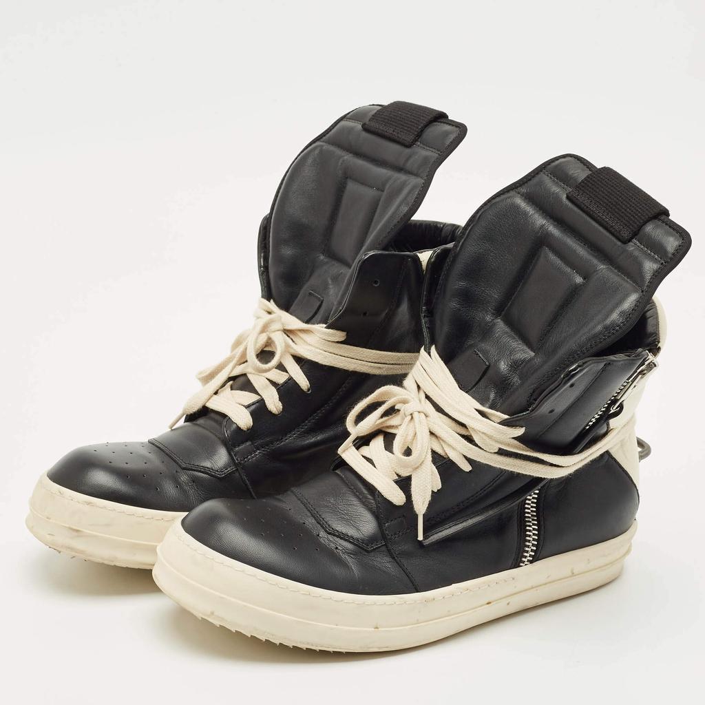 Rick Owens Rick Owens Black Leather Geobasket Sneakers Size Rick Owens Rick Owens Black Leather Geobasket Sneakers Size