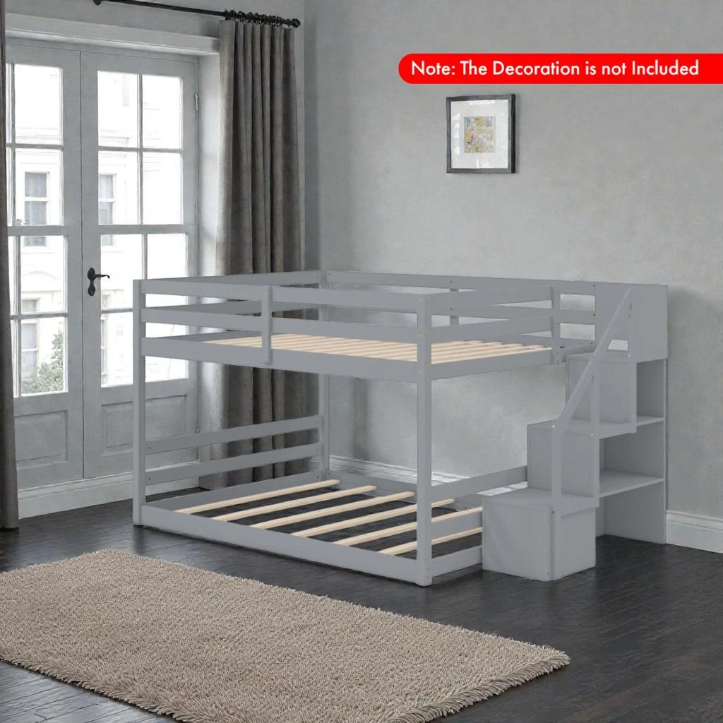 Hivvago Wooden Full Size Bunk Bed with Space-Saving Stair Storage Feature 2
