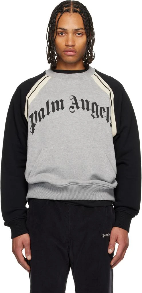 Palm Angels Gray Curved Logo Track Crew Sweatshirt 1